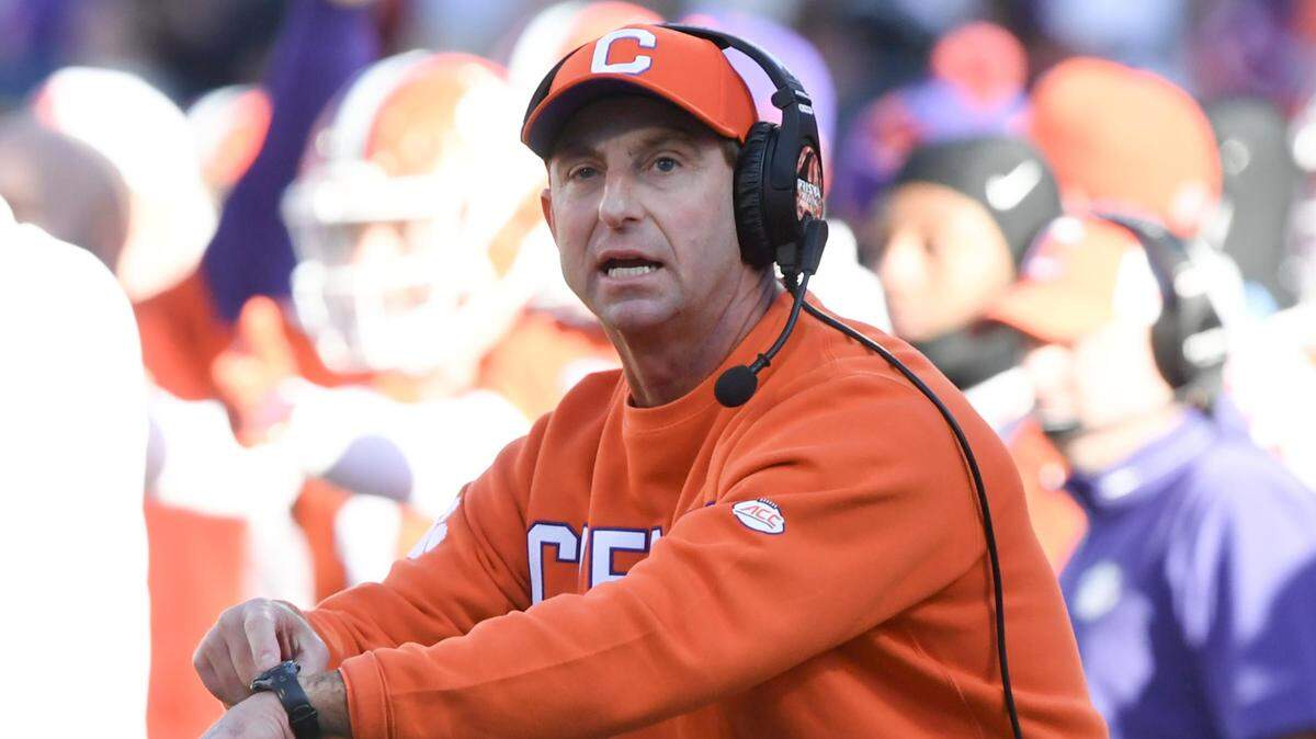 Clemson head coach Dabo Swinney reacts during the fourth quarter against South Carolina at Memorial Stadium.
