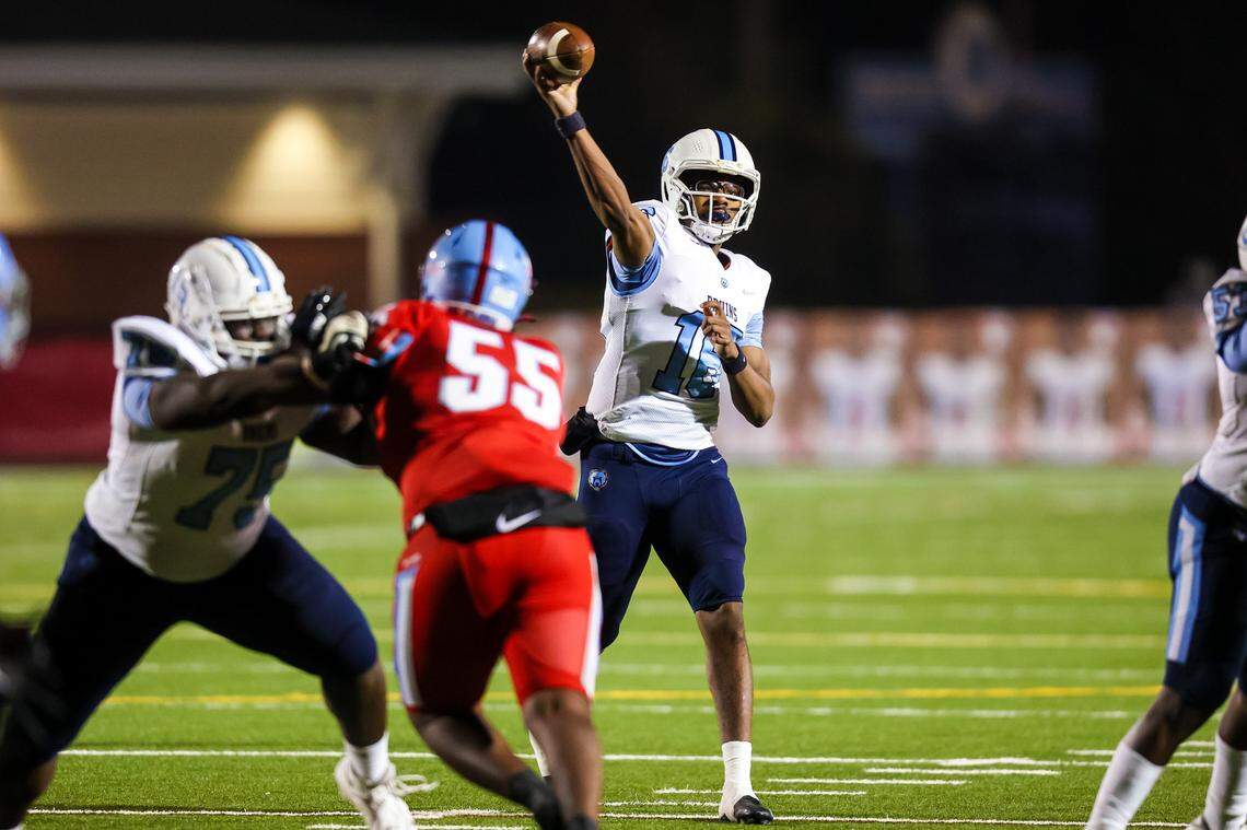 South Florence Lanorris Sellers (16) passes in the 4A Lower State Championship Game at Memorial Stadium, Nov. 25, 2022.