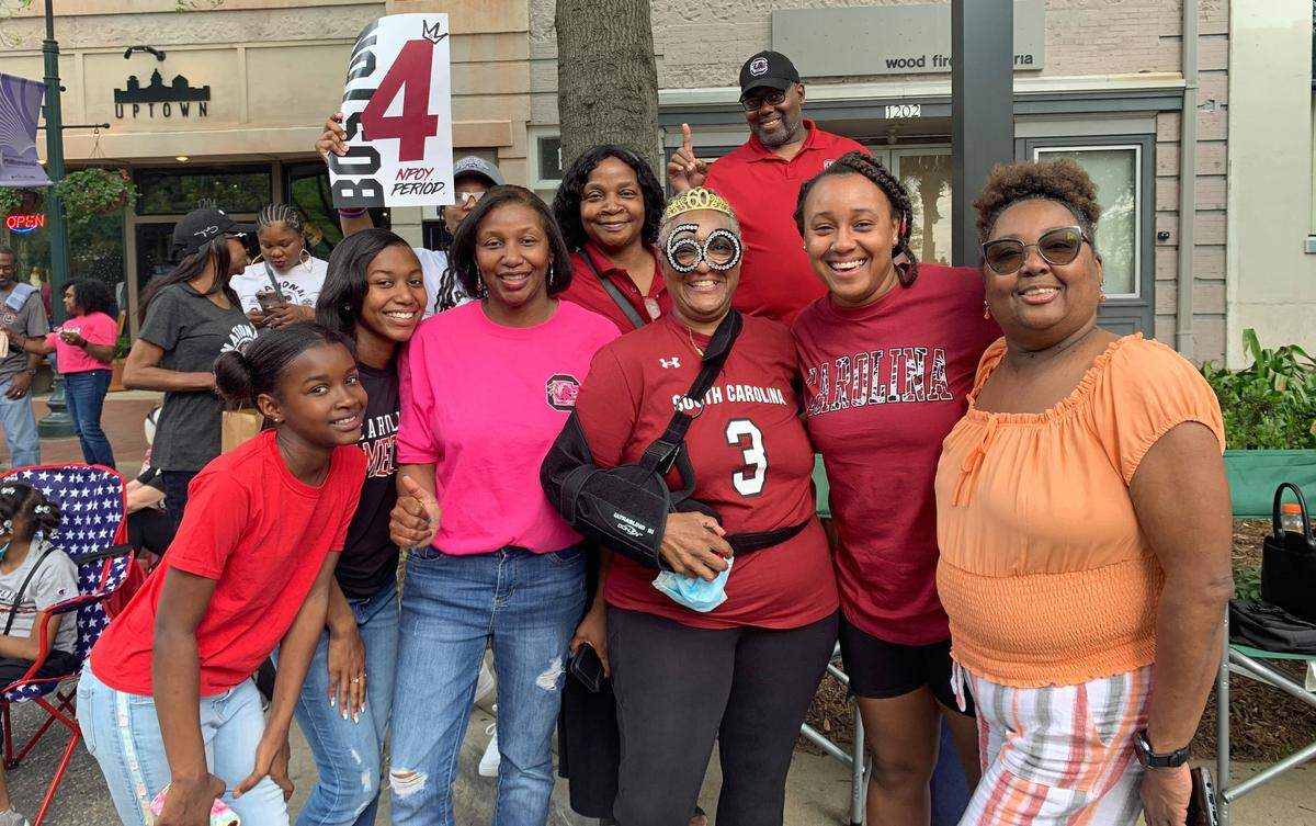 Charleen Blasingame and her family celebrate her 60th birthday by taking in the Columbia parade celebrating the South Carolina women’s basketball team’s national championship.