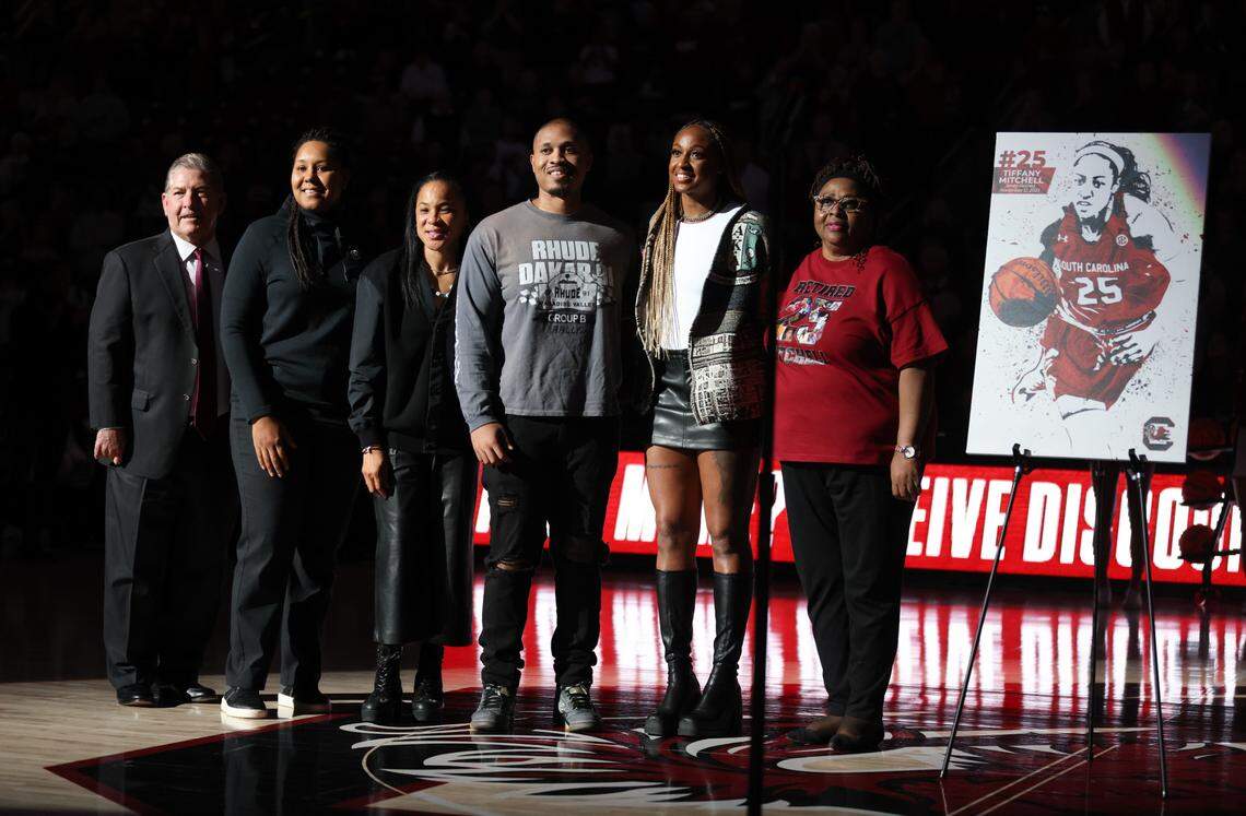 Former Gamecock Tiffany Mitchell had her jersey retired during a ceremony at Colonial Life Arena on Sunday, November 12, 2023.
