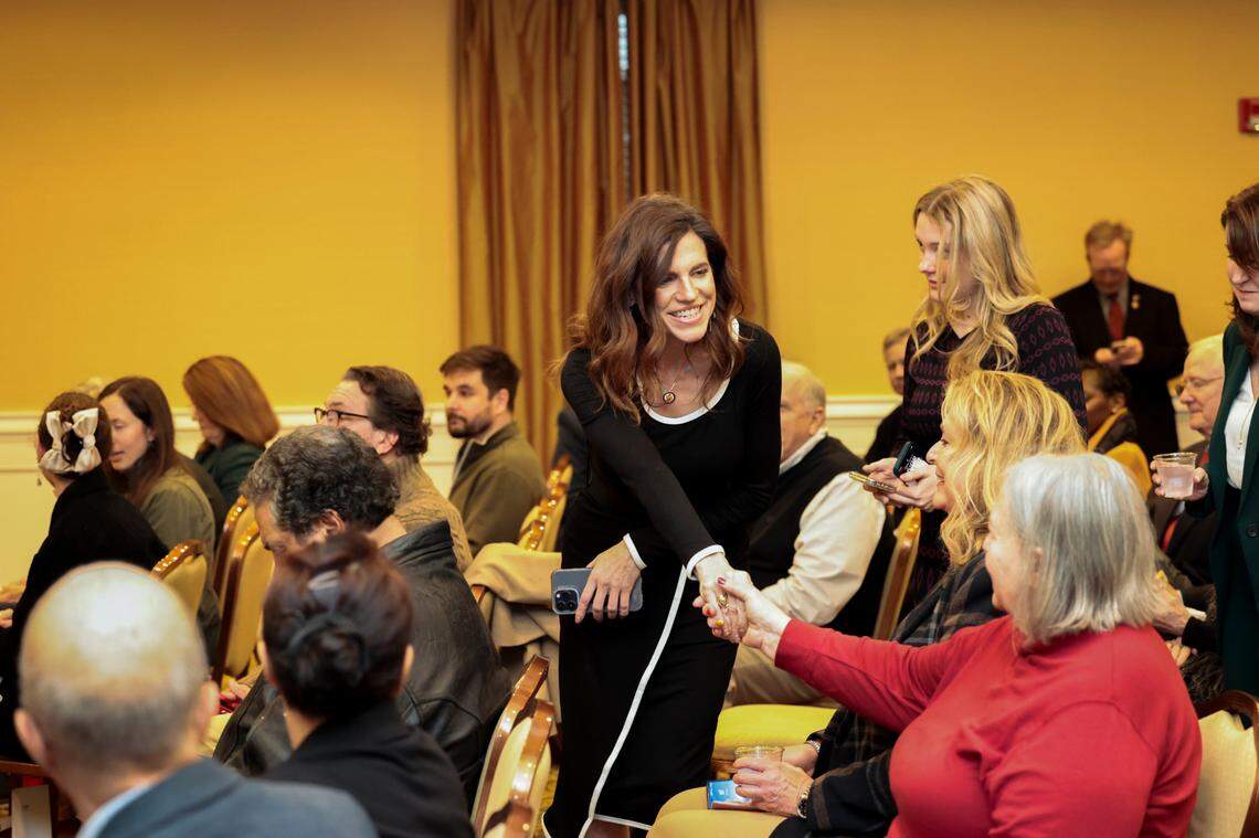 Republican South Carolina Congresswoman Nancy Mace greets people during a visit to the Richland County GOP meeting.