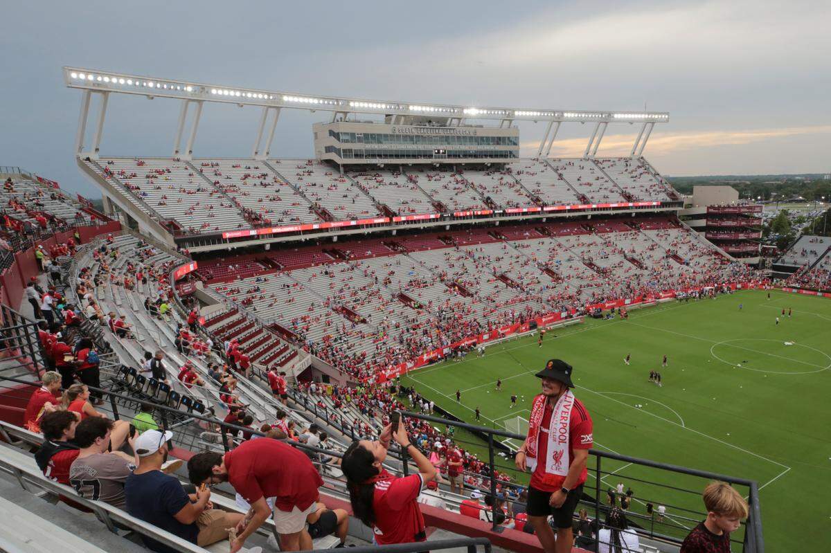Soccer fans begin to fill the bleachers at Williams-Brice Stadium on Saturday, Aug. 3, 2024 in advance of the Premier League soccer match between Manchester United and Liverpool.