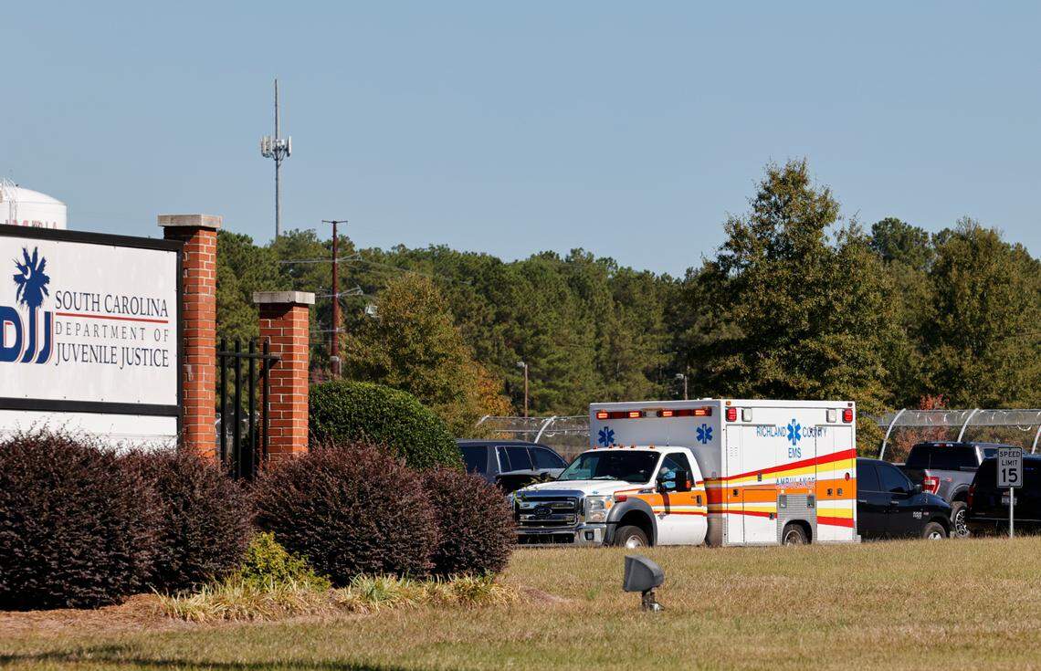 Emergency officials and law enforcement agencies stage outside the Department of Juvenile Justice in Columbia on Tuesday Oct. 18, 2022.