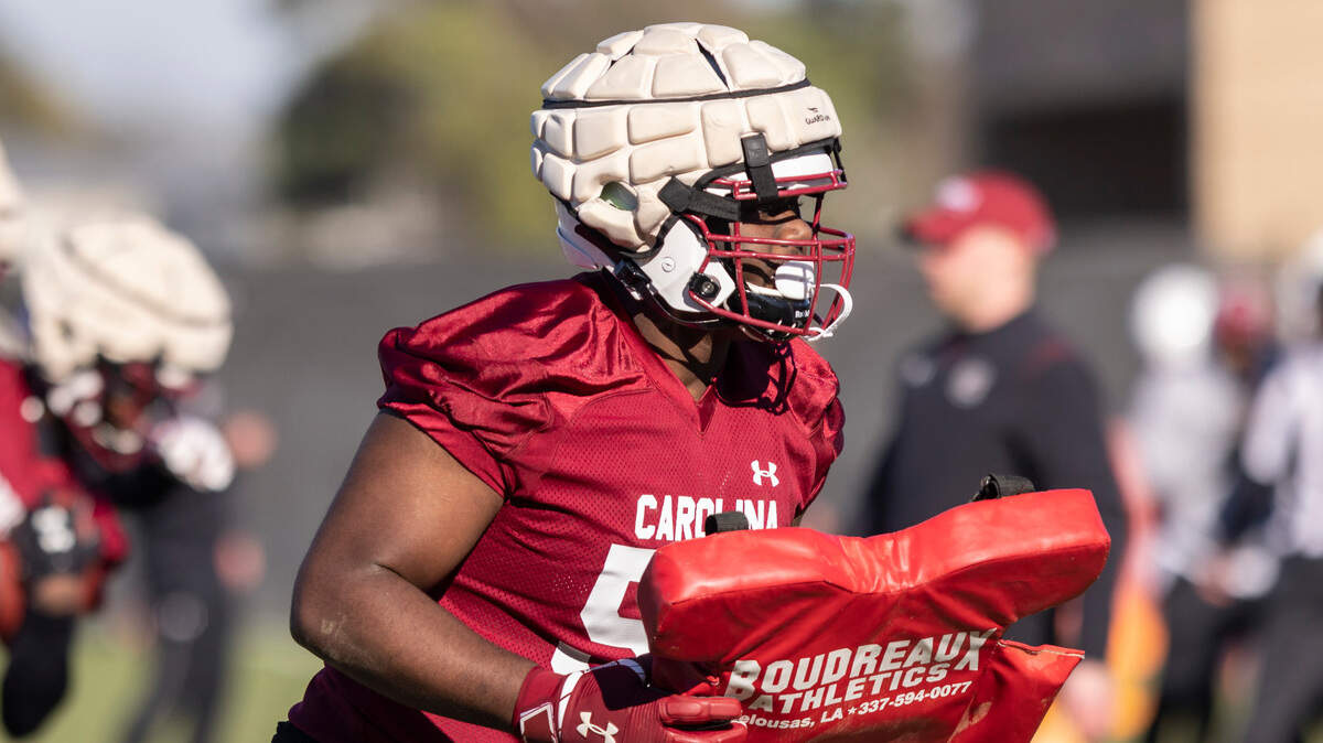 Gamecock Markee Anderson runs drills during spring practice