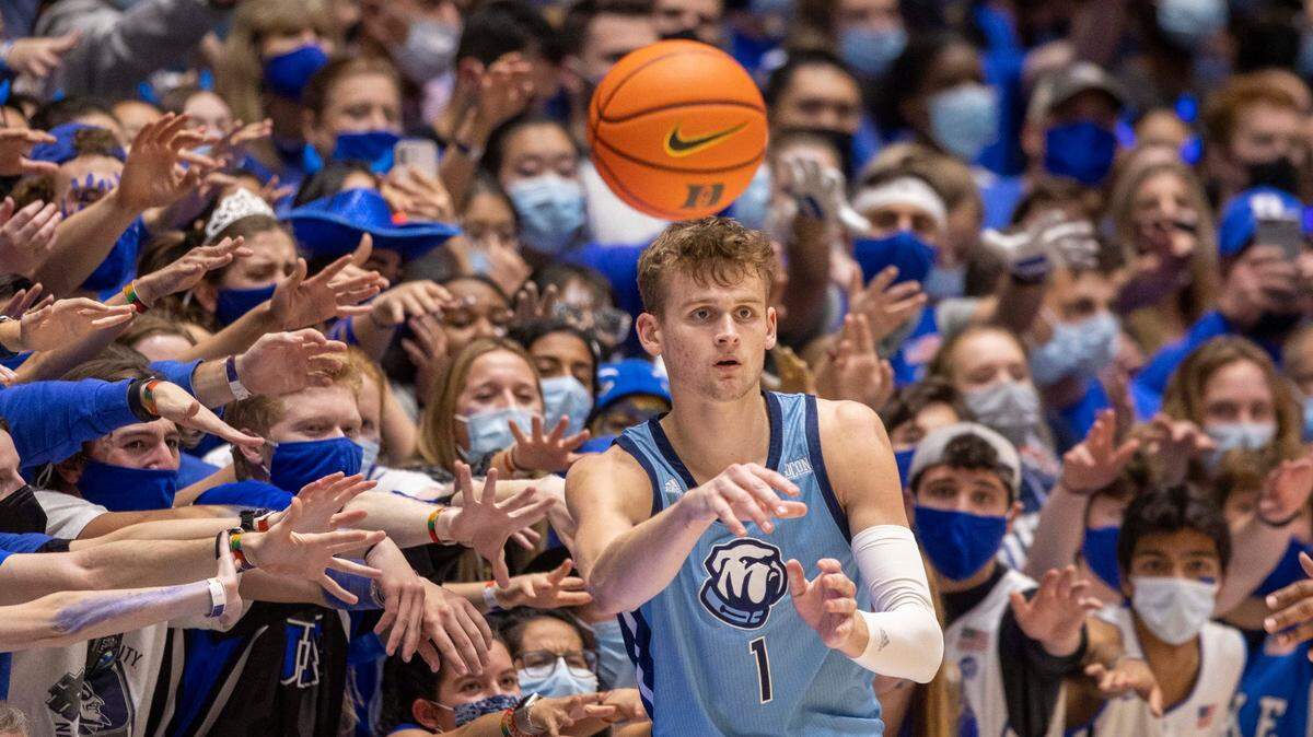 The Cameron Crazies harass The Citadel’s Stephen Clark (1) during a 2021 game at Cameron Indoor Stadium in Durham, N.C.