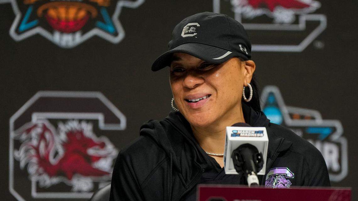 Mar 30, 2023; Dallas, TX, USA; South Carolina Gamecocks head coach Dawn Staley speaks to members of the media at American Airlines Center. Mandatory Credit: Kirby Lee-USA TODAY Sports