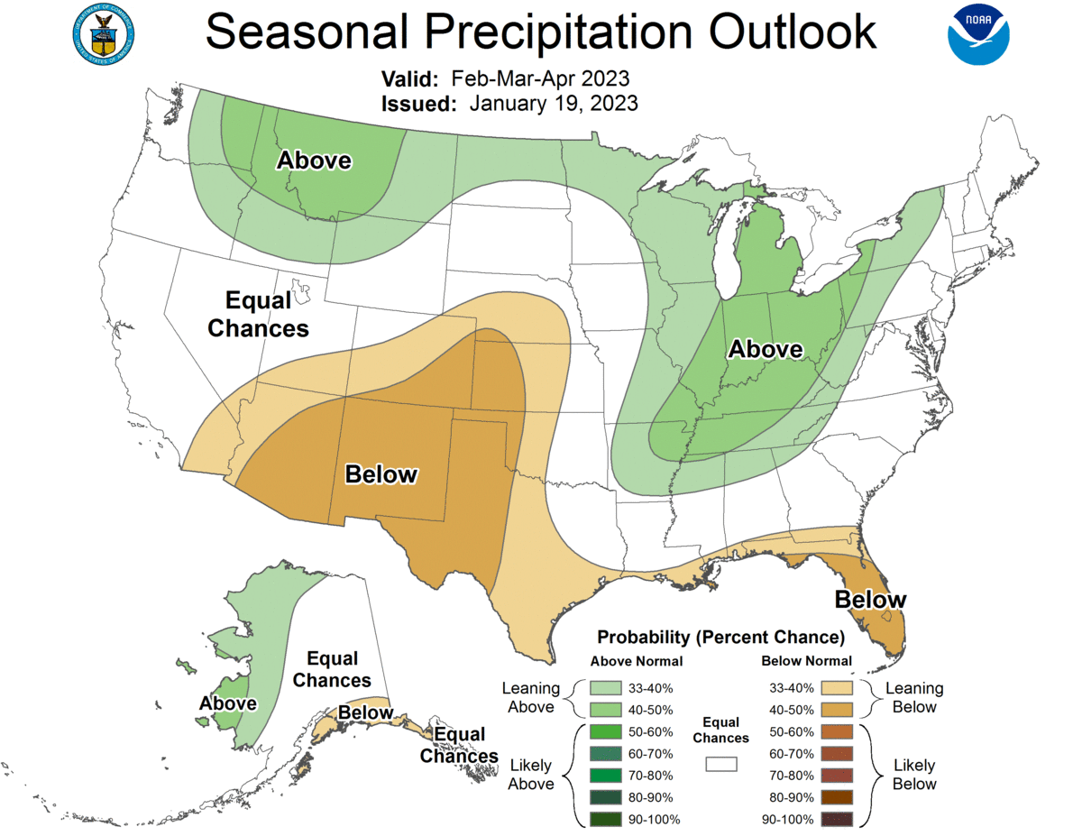 A rainfall forecast map from the National Weather Service.