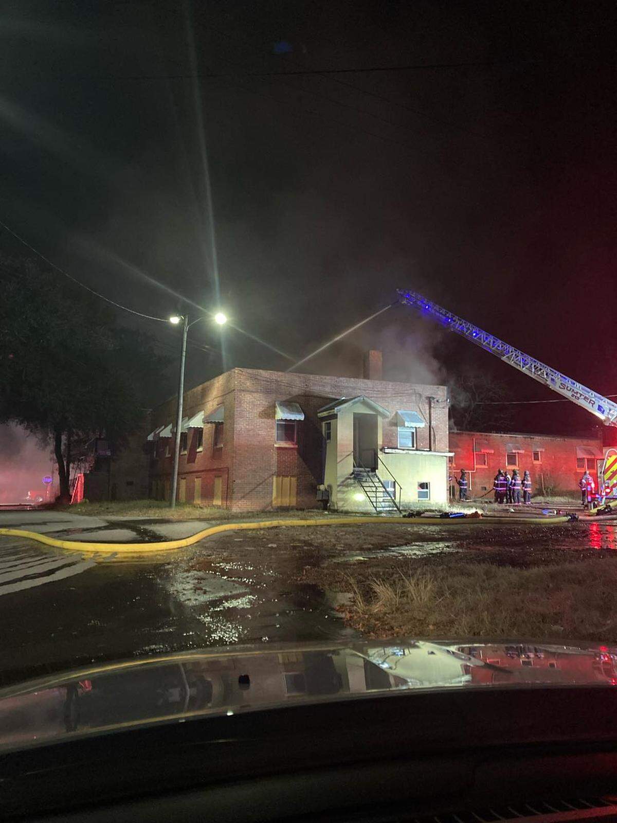 Crews battle a fire in Sumter.
