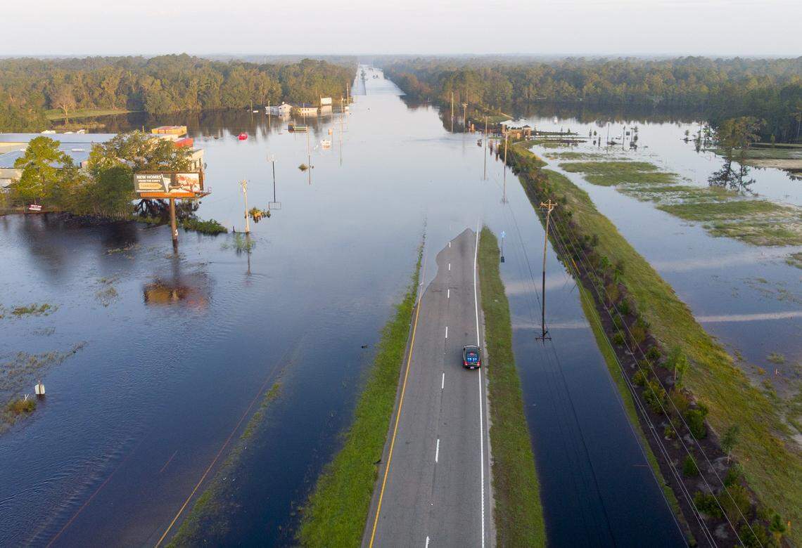 The Waccamaw River overflows it’s banks at Hwy. 9 in the Longs Community. Water began flooding the small community of Longs late in the week touching some homes that did not expect to suffer the flood’s wrath. September 21, 2018.