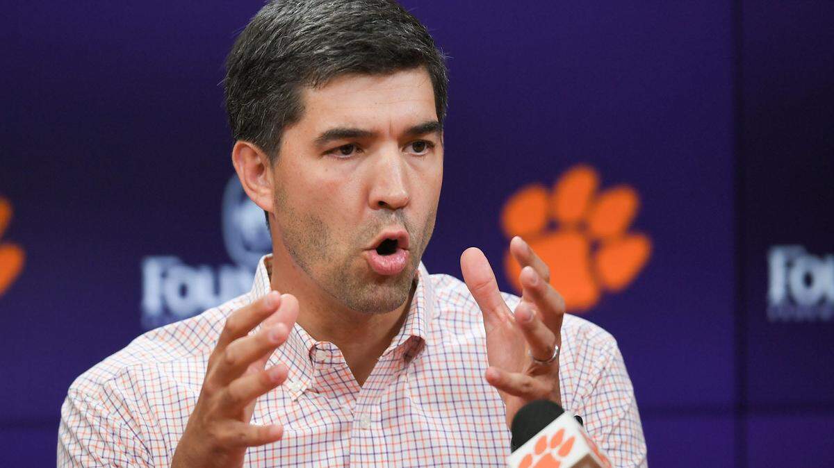 Graham Neff, Clemson University Tigers Athletic Director, gives a State of Clemson Athletics speech in the Smart Family Media Center in Clemson, S.C. Wednesday, August 21, 2024.