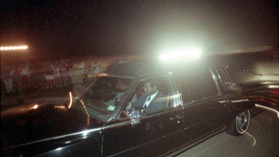 A hearse carries the body of killer Pee Wee Gaskins from the Broad River Correctional Institution after Gaskins was executed in the state's electric chair.