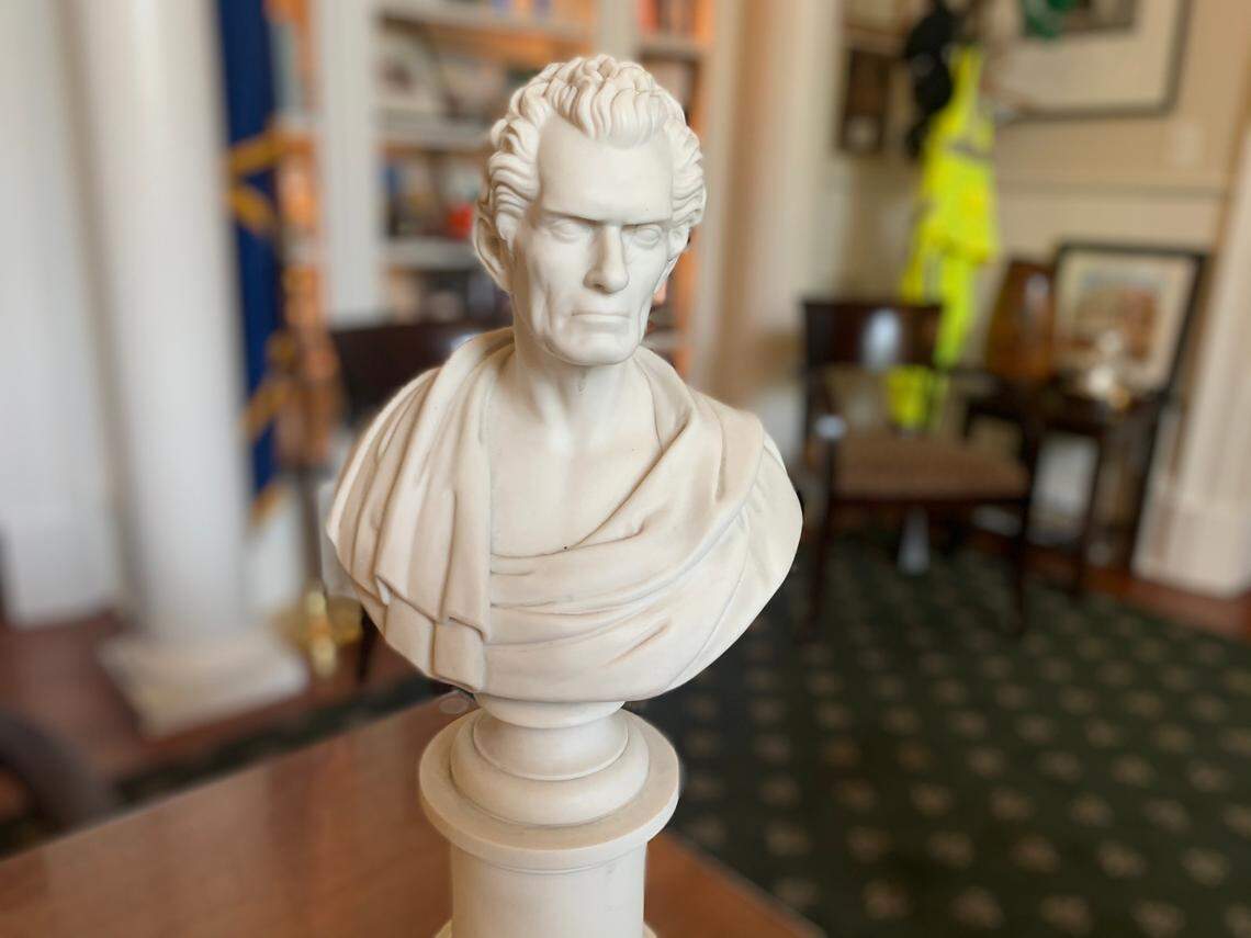 This small bust of John C. Calhoun belonged to Archibald Grimké, who was born into slavery in Charleston and would become the second Black graduate from Harvard Law School and a founding member of the NAACP. The bust currently resides in the mayor’s office of the City of Charleston.