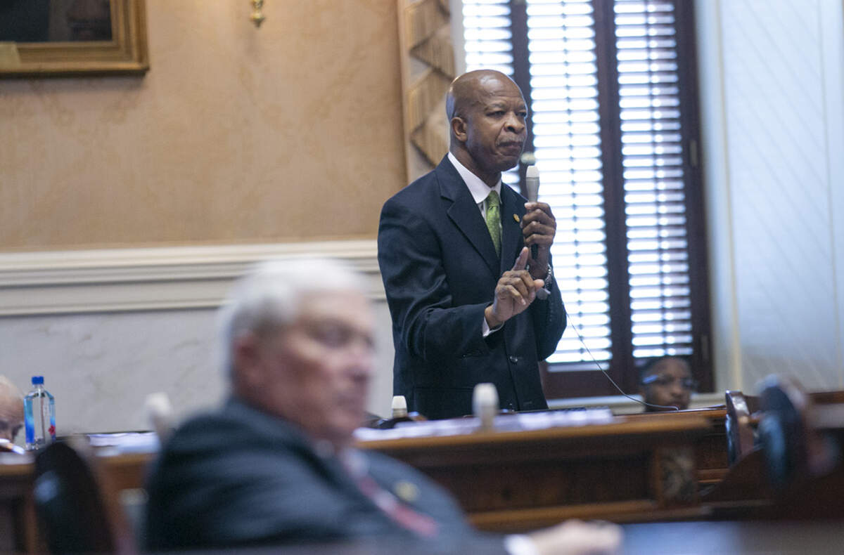 Ronnie Sabb D.-Williamsburg speaks during debate in the senate chamber. 5/7/19
