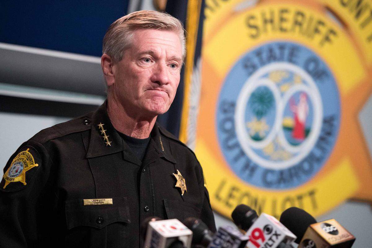 Richland County Sheriff Leon Lott addresses the media about the previous night’s arrest of former Columbia Police Chief Randy Scott July 18, 2018, in Columbia, S.C. Scott was charged with possession of methamphetamine after members of the Richland County Sheriff’s Department Fugitive Task Force and U.S. Marshals tracked a fugitive to his residence.
