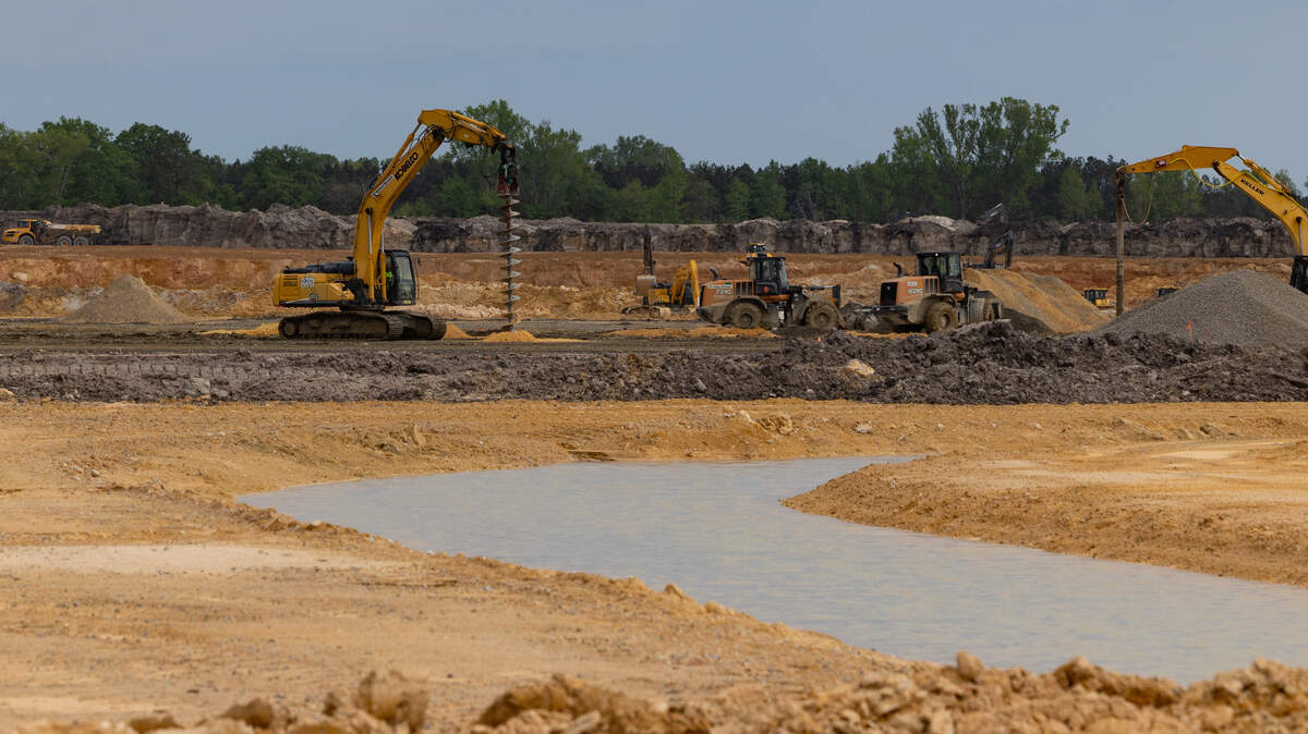 The Scout Motors manufacturing plant in Blythewood, South Carolina is under construction on Thursday, April 10, 2025.
