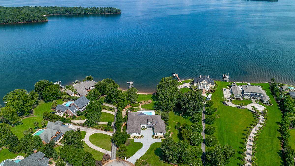An aerial view of a $2.89 million home for sale on Lake Murray.