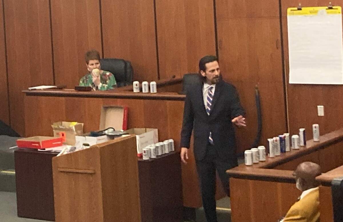 During closing arguments in the Richland County Courthouse, Deputy Solicitor Dan Goldberg displayed cans of beer to demonstrate how much Tracy Gordon drank before a fatal boat crash on Sept. 19, 2019.