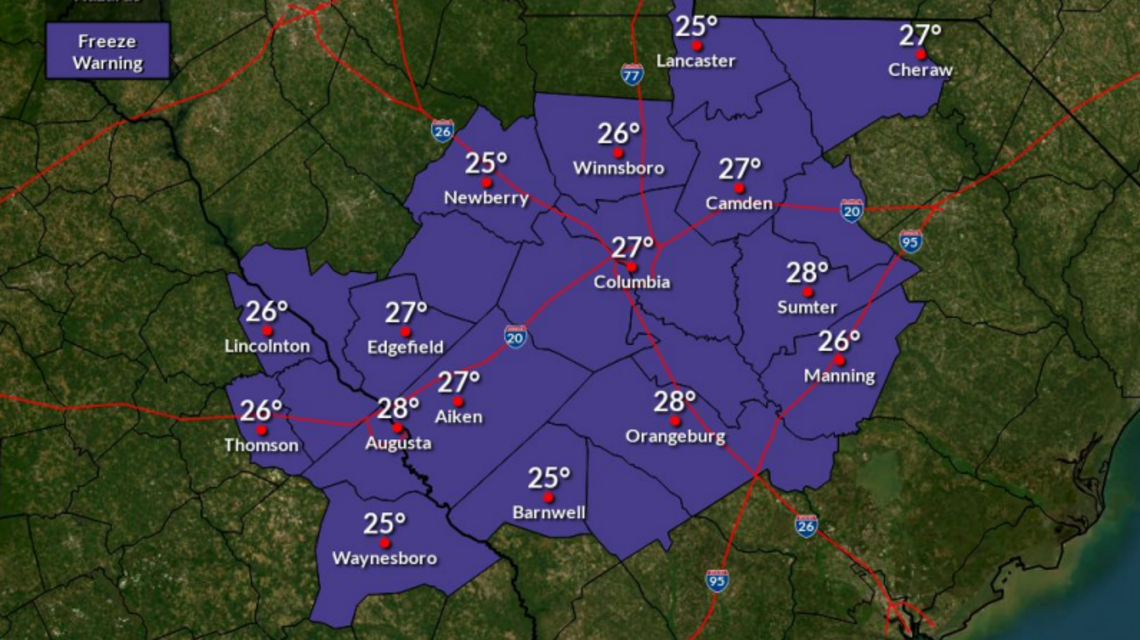 Freezing temperatures are forecast for the Columbia area. Here’s when