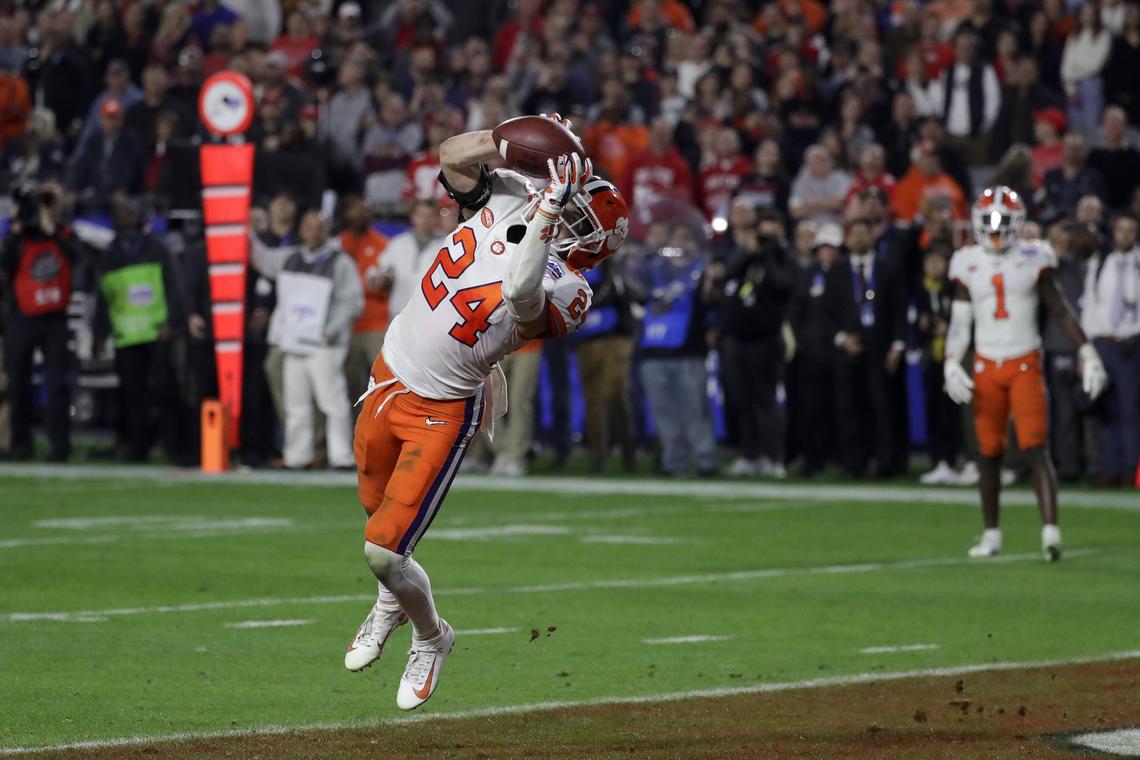 Clemson safety Nolan Turner (24) intercepts an Ohio State pass during the final minute of the Fiesta Bowl NCAA college football playoff semifinal Saturday, Dec. 28, 2019, in Glendale, Ariz.