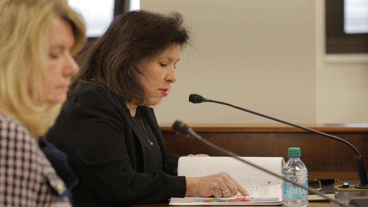 Clarissa Adams, the chief of staff at the South Carolina Treasurer’s Office, testifies in front of a state Senate Finance panel on Tuesday, Feb. 18, 2025, about a forensic audit into a $1.8 billion accounting error.