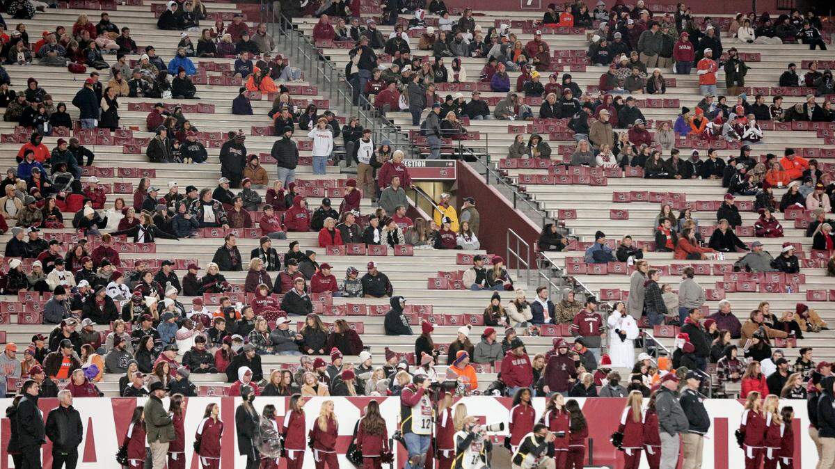 South Carolina fans leave with less than six minutes on the game clock during the game against Clemson at Williams-Brice Stadium on Saturday, November 27, 2021. The University of South Carolina said that the game was sold out.