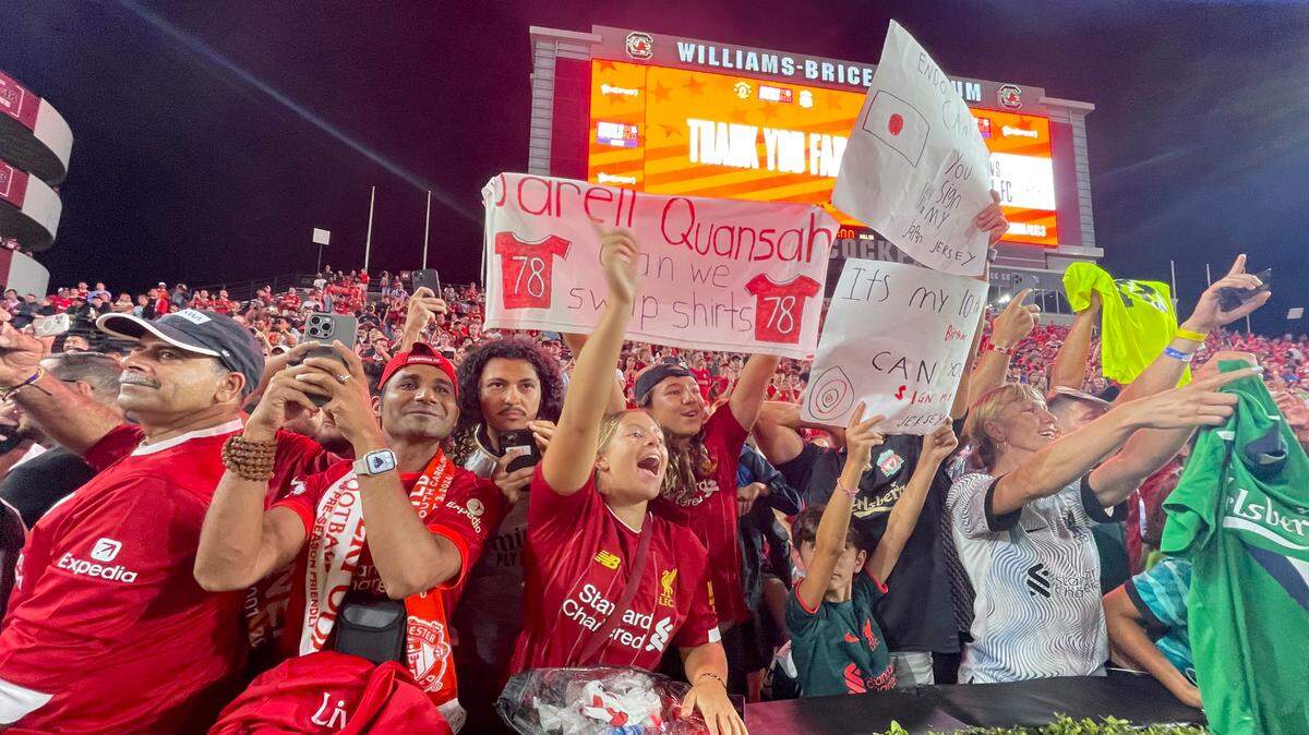 Soccer fans react to play as Manchester United and Liverpool play in Williams-Brice Stadium on Saturday, Aug. 3, 2024.