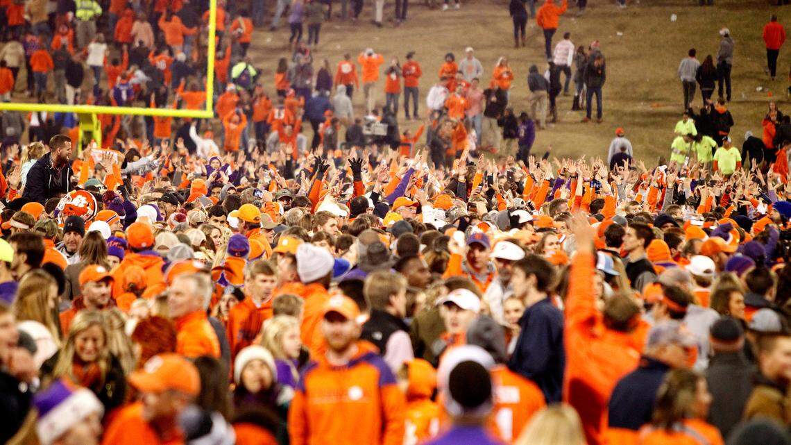 Clemson fans normally head to the field celebrate wins after home games.