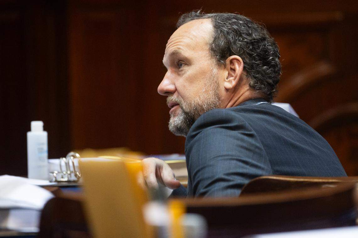 South Carolina State Representative and Ways and Means Chairman Bruce Bannister, R-Greenville, listens as house members debate amendments to the state budget on Tuesday, March 11, 2025.