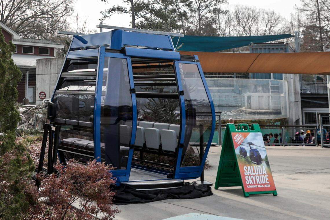 The Saluda Skyride will carry passenger across the Saluda River between the Riverbanks Zoo and the botanical gardens. One of the 19 aerial gondola cars is on display at Riverbanks Zoo.