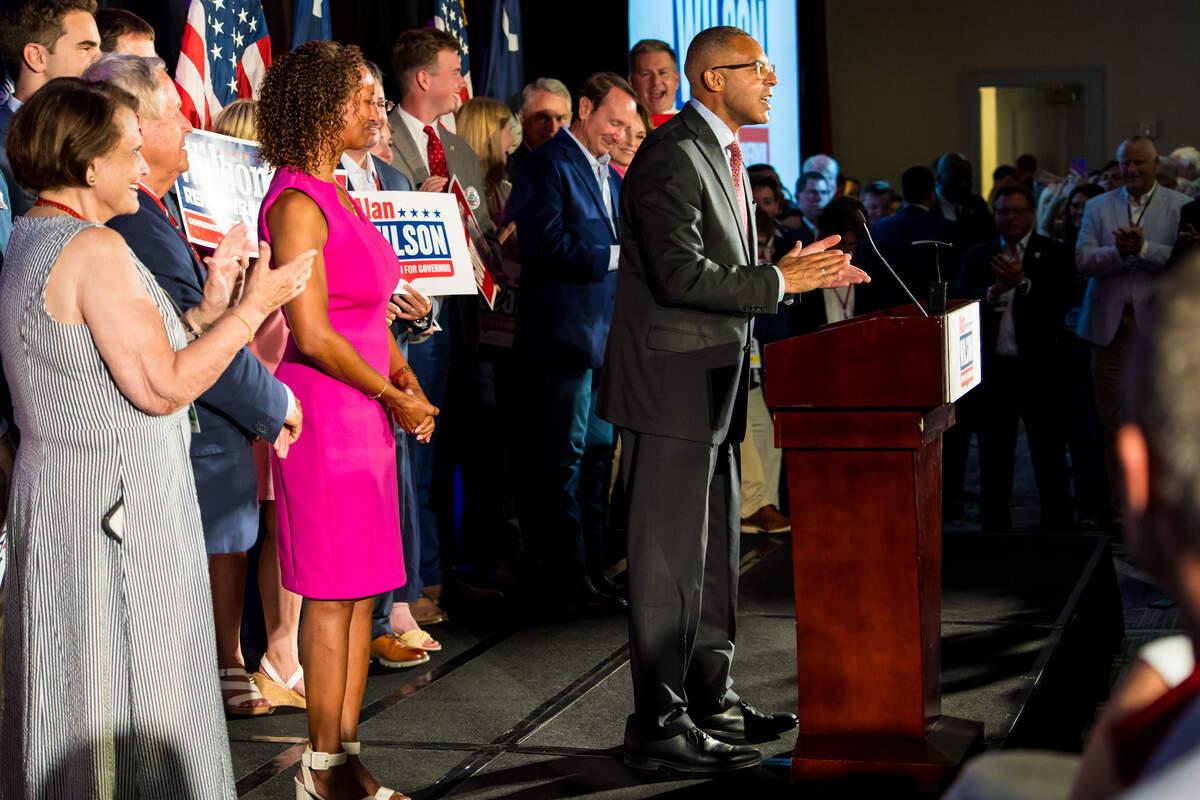 Sen. Mike Reichenbach speaks during the Alan Wilson watch party at the Marriott in Columbia, SC, 6/23/26. Wilson won a run-off for the Republican nomination for South Carolina governor, Reichenbach is his running mate for Lieutenant Governor.