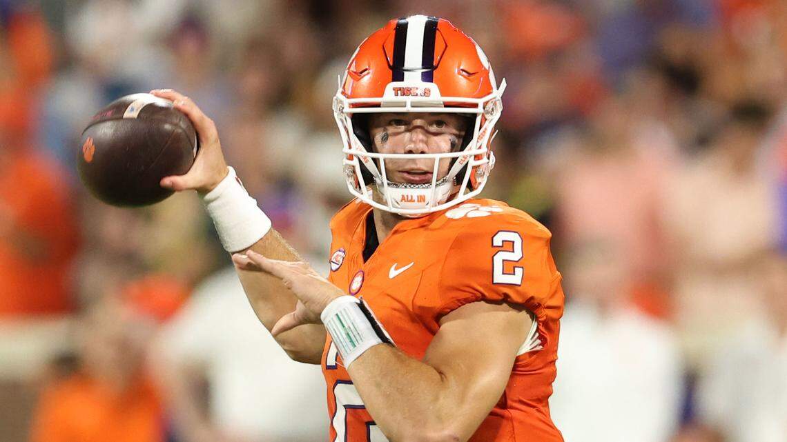 Clemson quarterback Cade Klubnik (2) is seen against Appalachian State during first-half action in Clemson, S.C. on Saturday, Sept. 7, 2024.