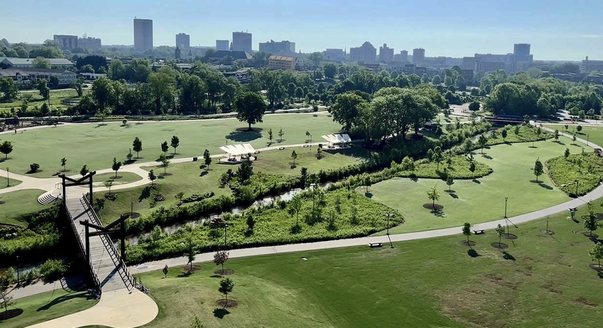 Greenville’s newest Park, Unity, includes a 10-story tower from which you can see downtown Greenville and the Blue Ridge Mountains.