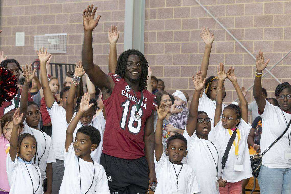 South Carolina football freshman Jalewis Solomon (16) appears at the annual Pigskin Poets event held Friday, July 12, 2024 at Drew Wellness Center in Columbia.