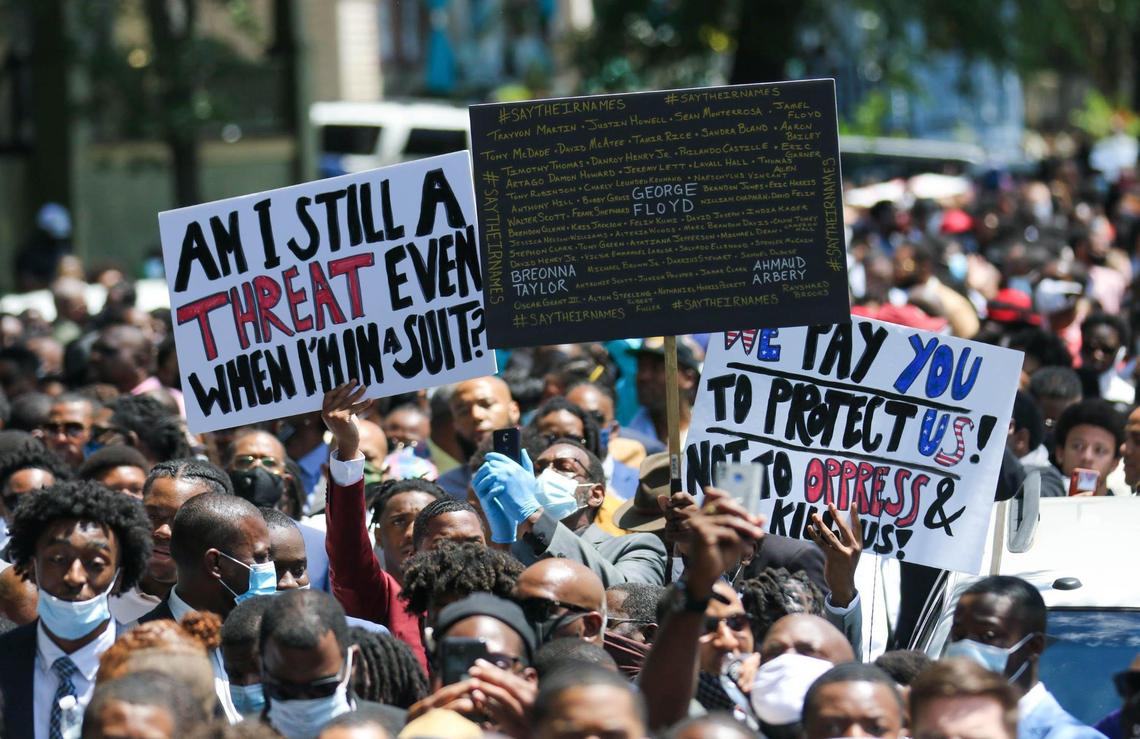 Participants in the Million Man March assemble near Martin Luther King Park in Columbia. Participants marched from Martin Luther King Park to the South Carolina State House. 6/14/20