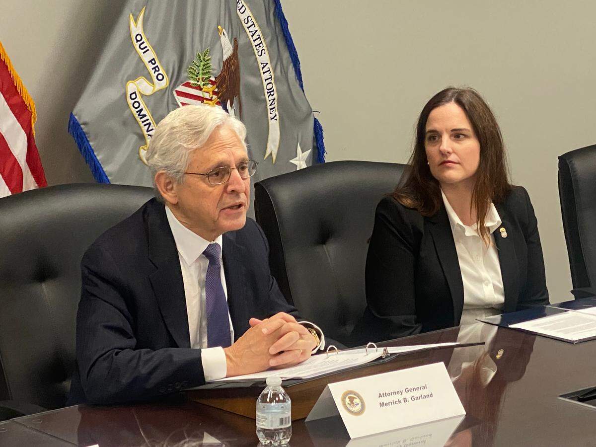 U.S. Attorney General Merrick Garland speaks with federal and local South Carolina law enforcement alongside U.S. Attorney for South Carolina, Adair Boroughs, at a meeting in Columbia on Sept. 25, 2024.