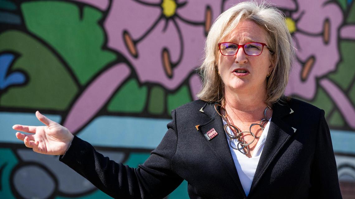 Cayce, South Carolina Mayor Elise Partin leads a walking tour for media and local business leaders around the city’s downtown on Friday, April 23, 2021. The walk showed businesses and public art.