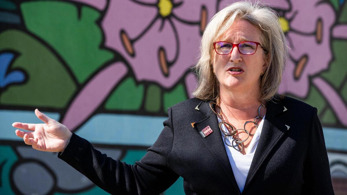 Cayce, South Carolina Mayor Elise Partin leads a walking tour for media and local business leaders around the city’s downtown on Friday, April 23, 2021. The walk showed businesses and public art.