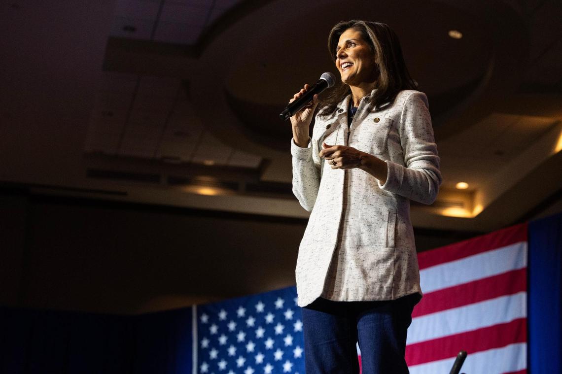 Presidential primary candidate and former South Carolina Governor Nikki Haley speaks to supporters in North Charleston, South Carolina on Wednesday, January 24, 2024.