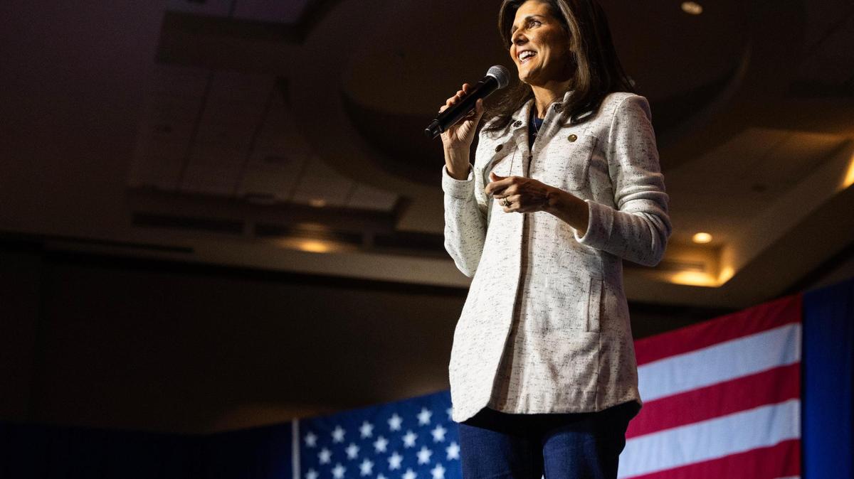 Presidential primary candidate and former South Carolina Governor Nikki Haley speaks to supporters in North Charleston, South Carolina on Wednesday, January 24, 2024.