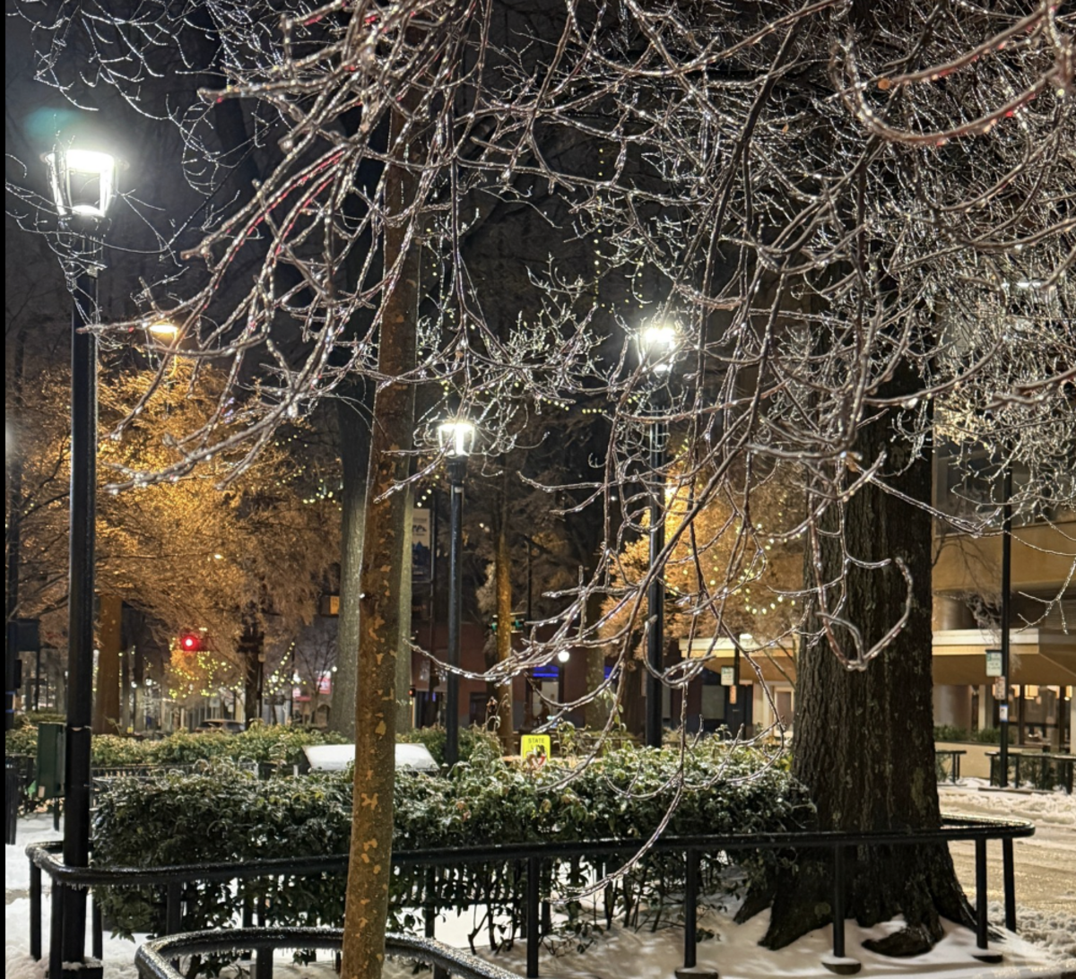 Downtown Greenville during ice storm.