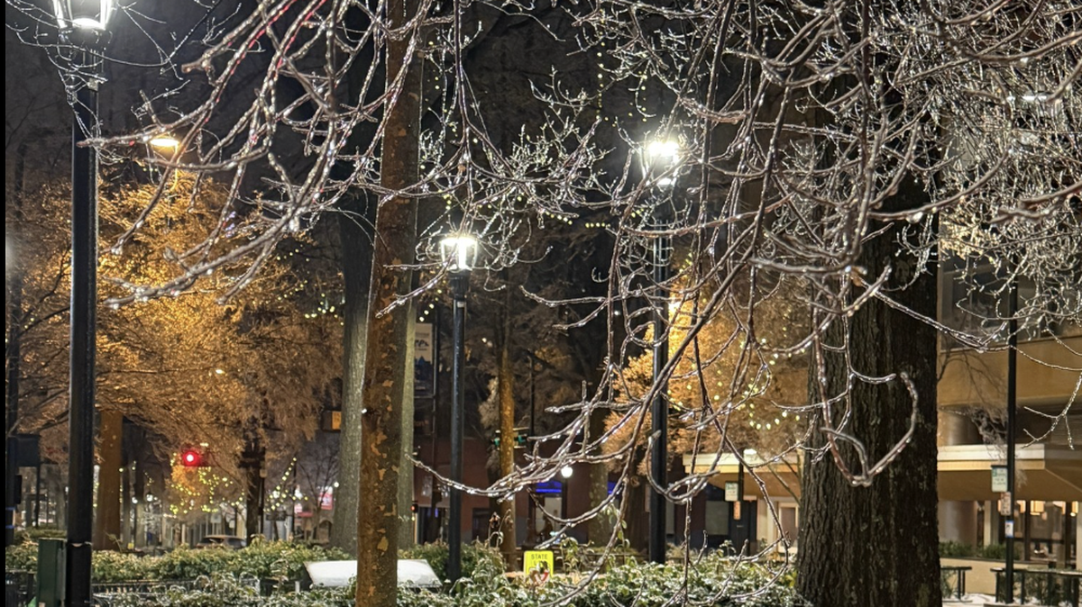 Downtown Greenville during ice storm.