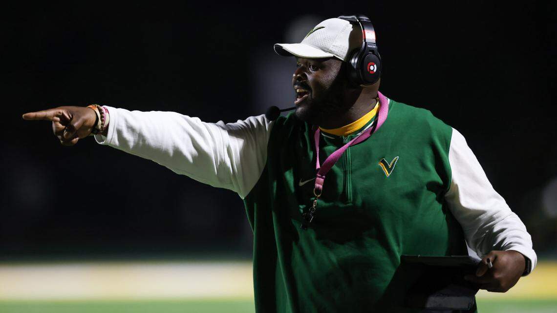 Head coach Nygel Pearson of Spring Valley yells to his players during Spring Valley’s game against Lugoff-Elgin in Columbia on Friday, October 25, 2024.