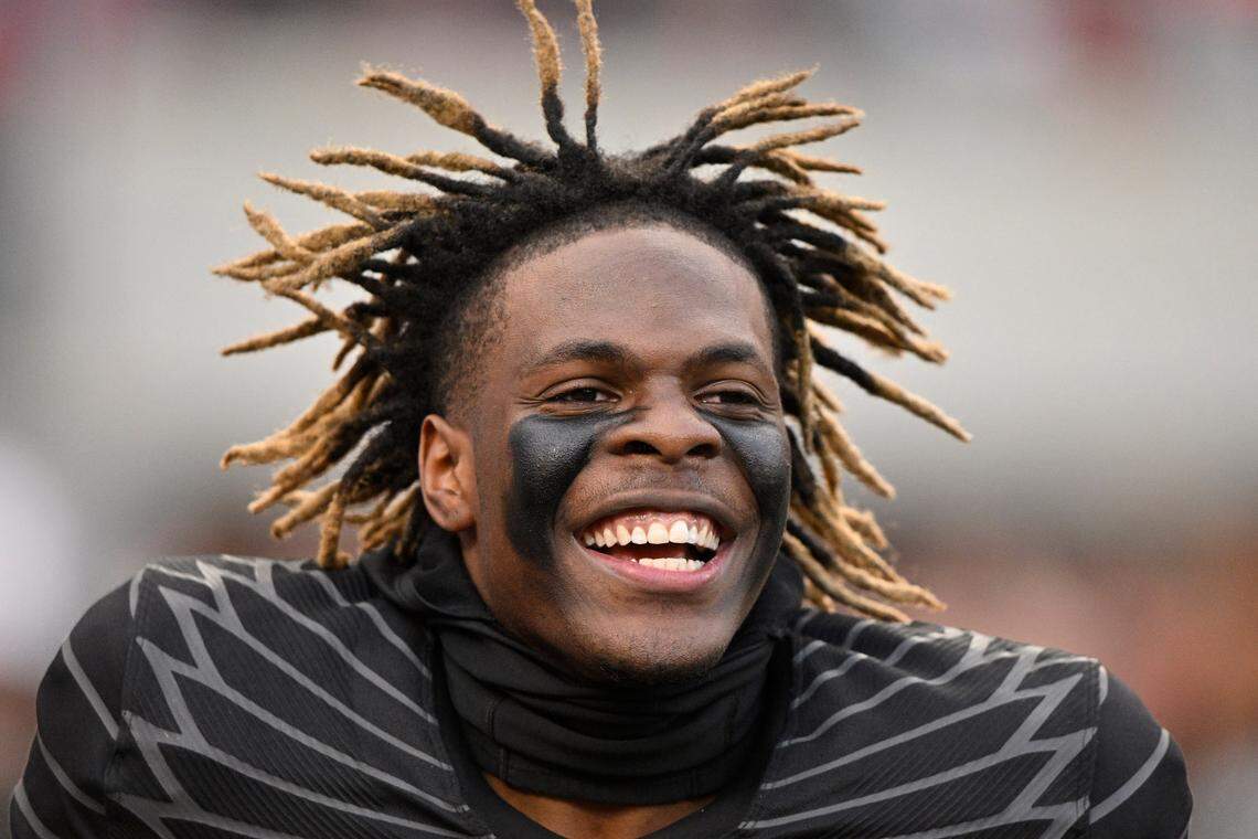 Oct 29, 2022; Louisville, Kentucky, USA;  Louisville Cardinals cornerback Quincy Riley (3) smiles after returning an interception for a touchdown against the Wake Forest Demon Deacons during the second half at Cardinal Stadium. Louisville won 48-21.