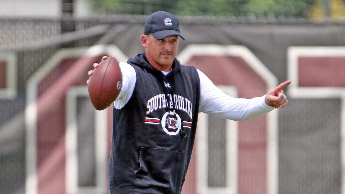 South Carolina offensive coordinator and QBs coach Marcus Satterfield at the Shane Beamer Football Camp held Thursday, June 9, 2022.