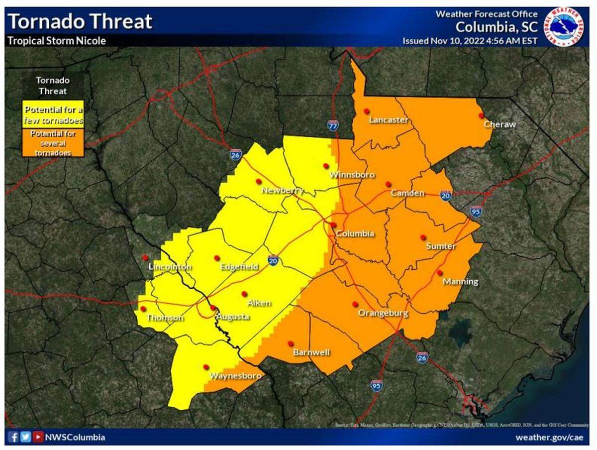 Nicole is forecast to cause severe weather in the Midlands.
