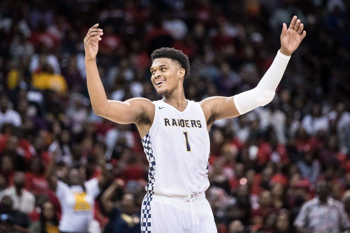 Keenan forward Dillon Jones celebrates a teammate’s basket during the Class AAA state championship game at Colonial Life Arena Saturday, March 2, 2019. Keenan defeated Ridgeland-Hardeeville 70-40.