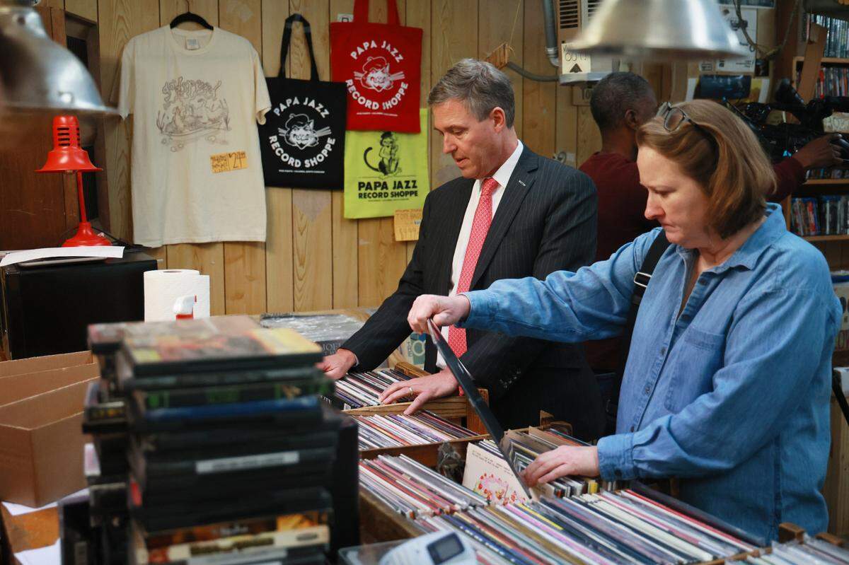 Columbia Mayor Daniel Rickenmann shops for music at Papa Jazz Record Shoppe on Tuesday, December 10, 2024. The Five Points record shop carries a wide range of new and used music.