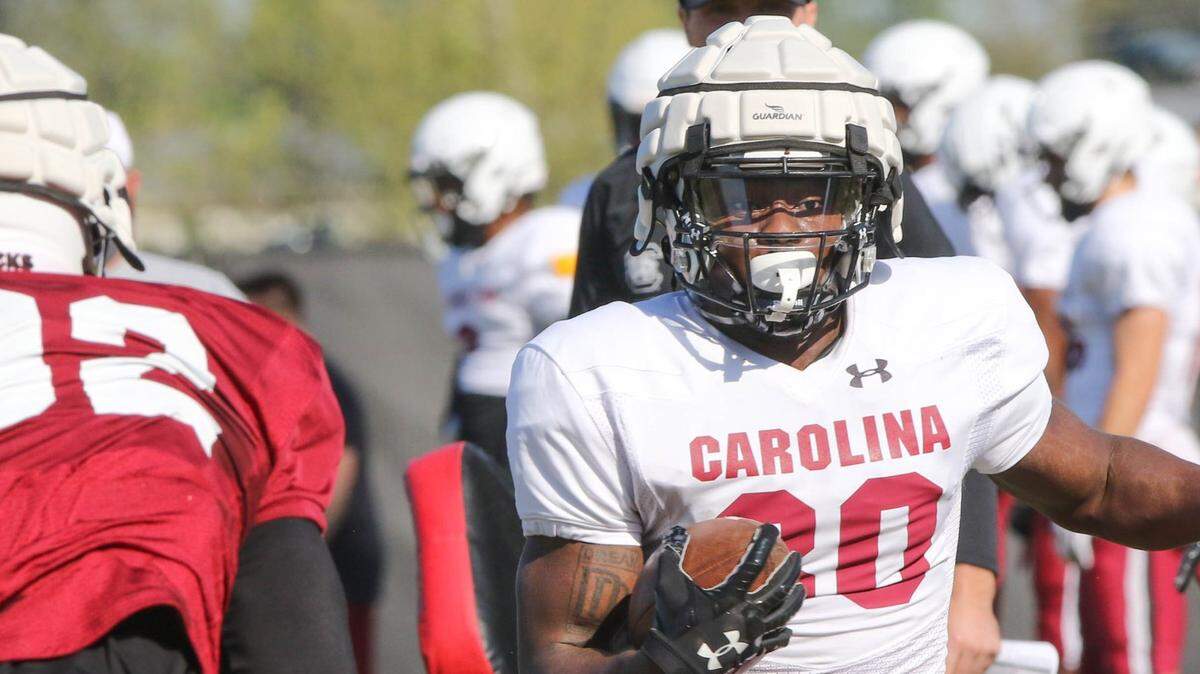 University of South Carolina running back Kevin Harris during 2021 spring football practice drills.