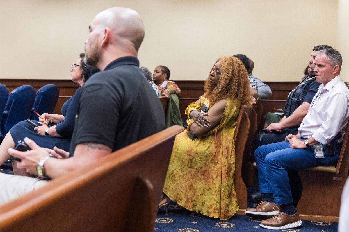 Gwendolyn Singletary, Executive Director of the Wiley Kennedy Foundation listens to a hearing at the South Carolina Administrative Law Court on Wednesday, April 30, 2025. She and others in her community are concerned about crime at area convenience stores tied to the sale of beer. 