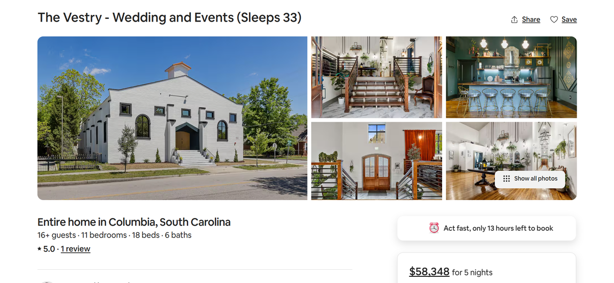 This screenshot shows an Airbnb rental in the Columbia area.
